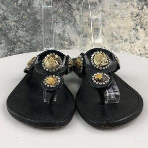 Mystique Boutique Black Sandal with Gold Embellishments